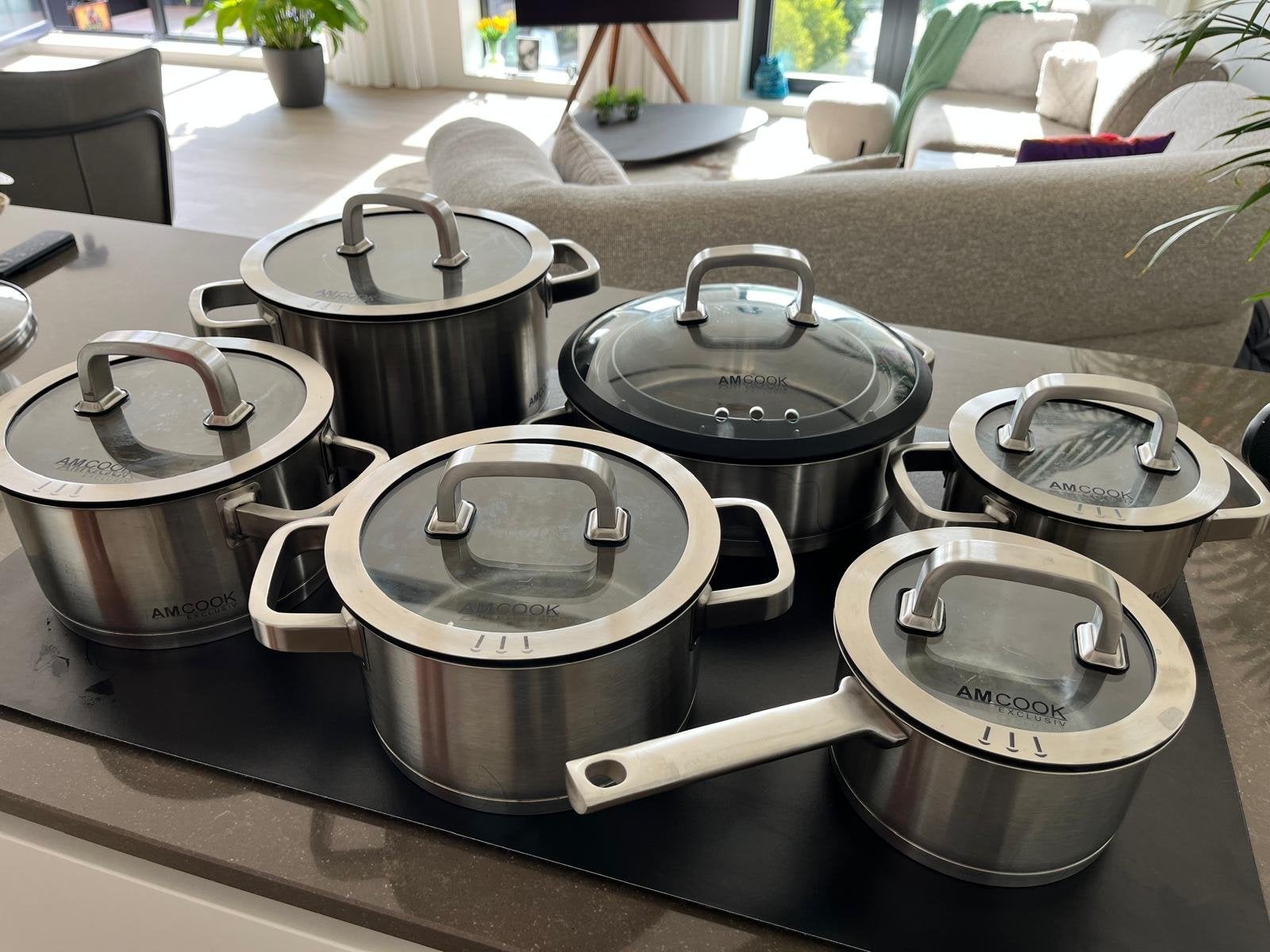 AM-COOK Pannenset Senna S8 plus - RVS, Ophalen, Pannenset, Zo goed als nieuw, Rvs
