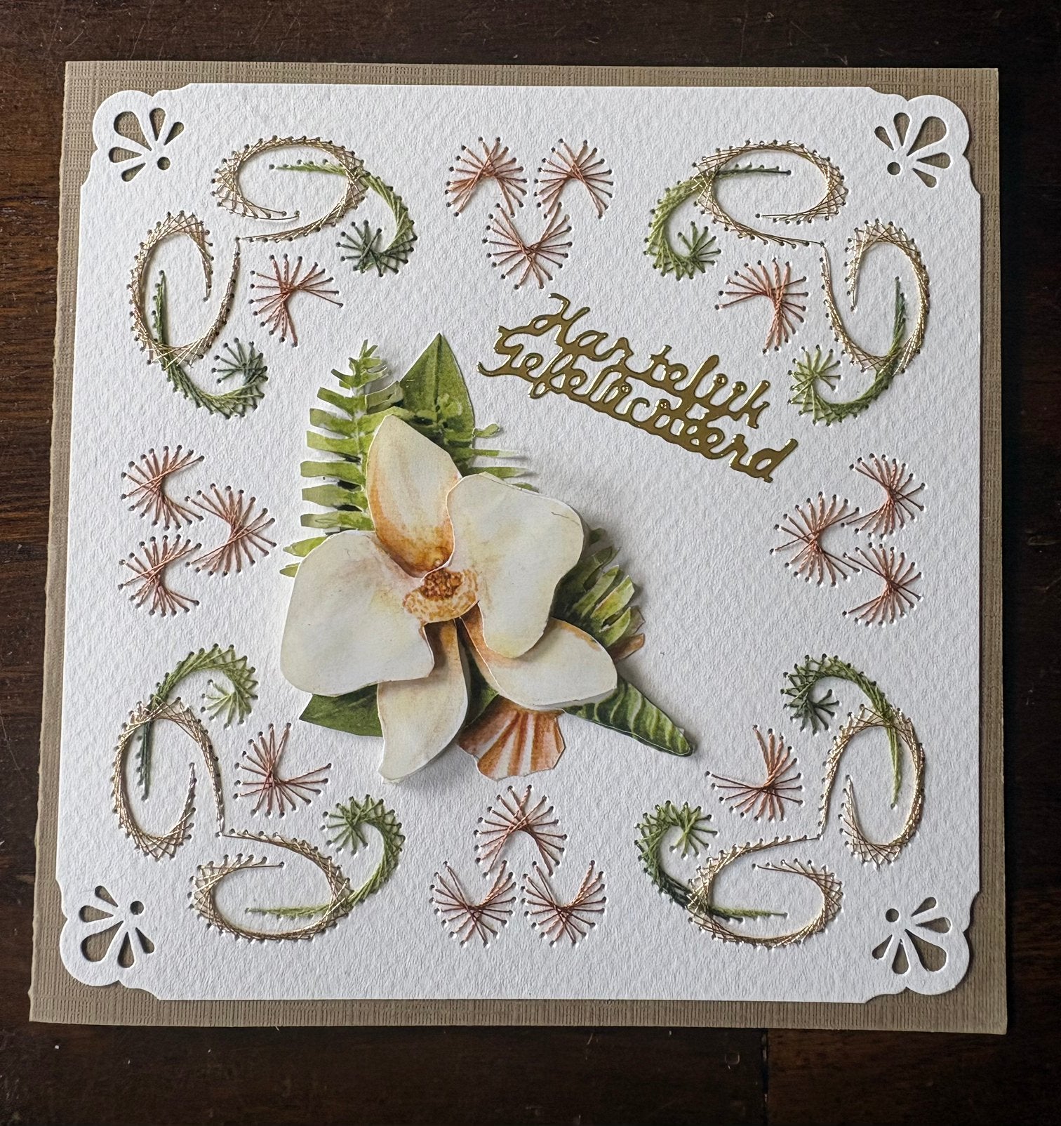 Nieuwe zelfgemaakte kaart met borduur 3D Gefeliciteerd, Hobby en Vrije tijd, Kaarten | Zelfgemaakt, Ophalen of Verzenden, Nieuw