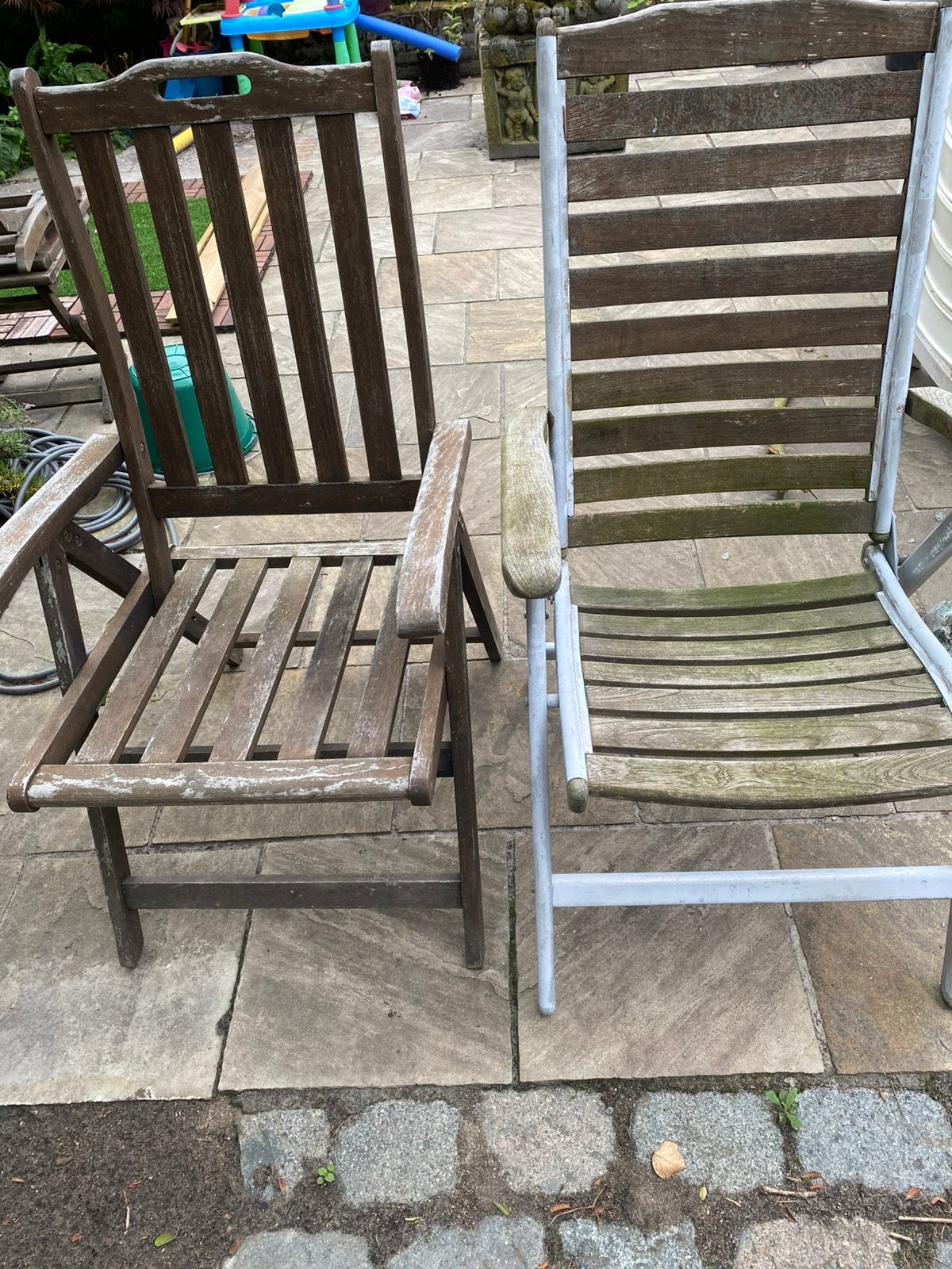 Inklapbare houten tuinstoelen van hard hout., Ophalen, Gebruikt, Hout, Verstelbaar