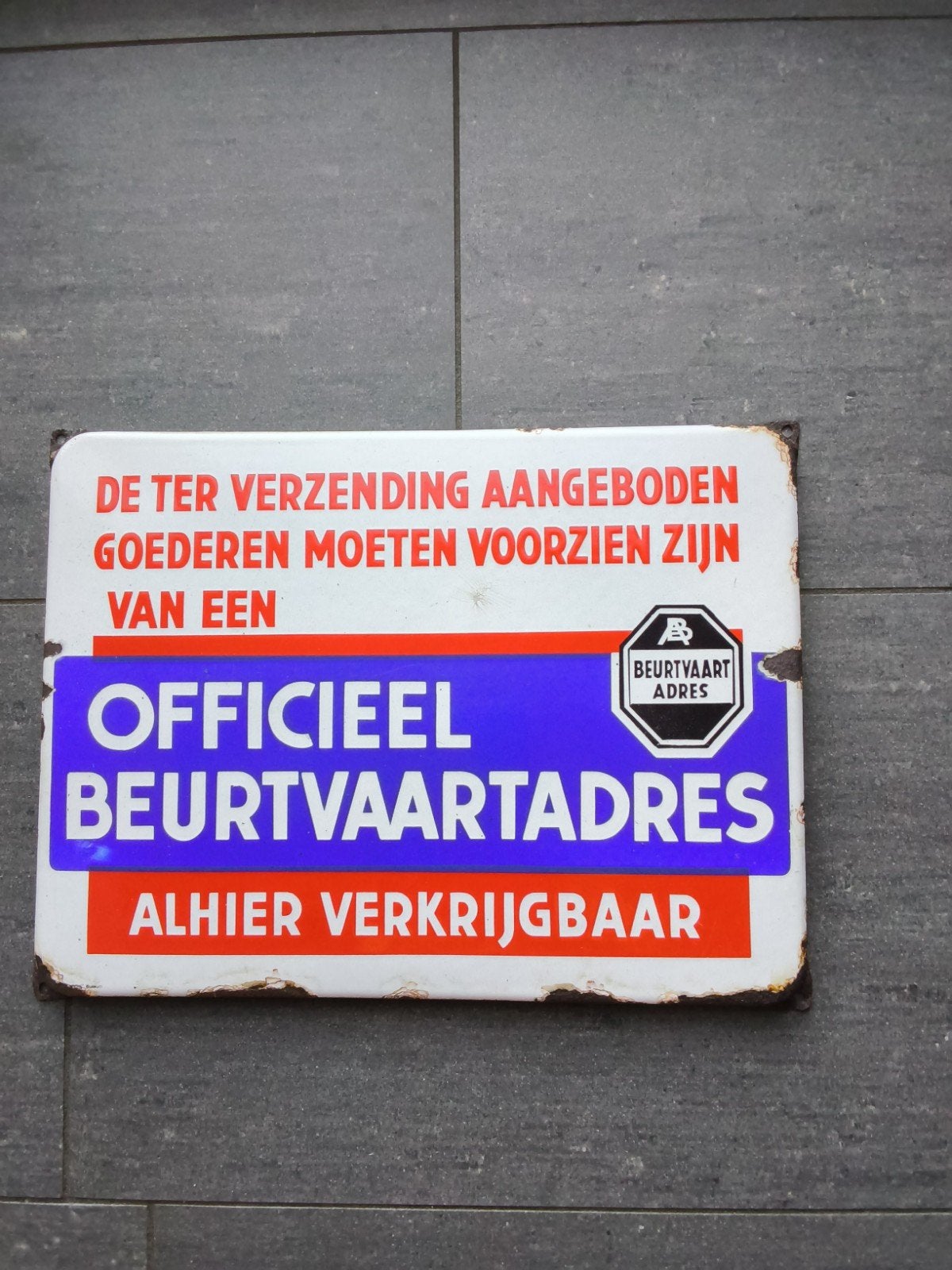 Vintage Emaille Bord 'Officieel Beurtvaartadres', Ophalen of Verzenden