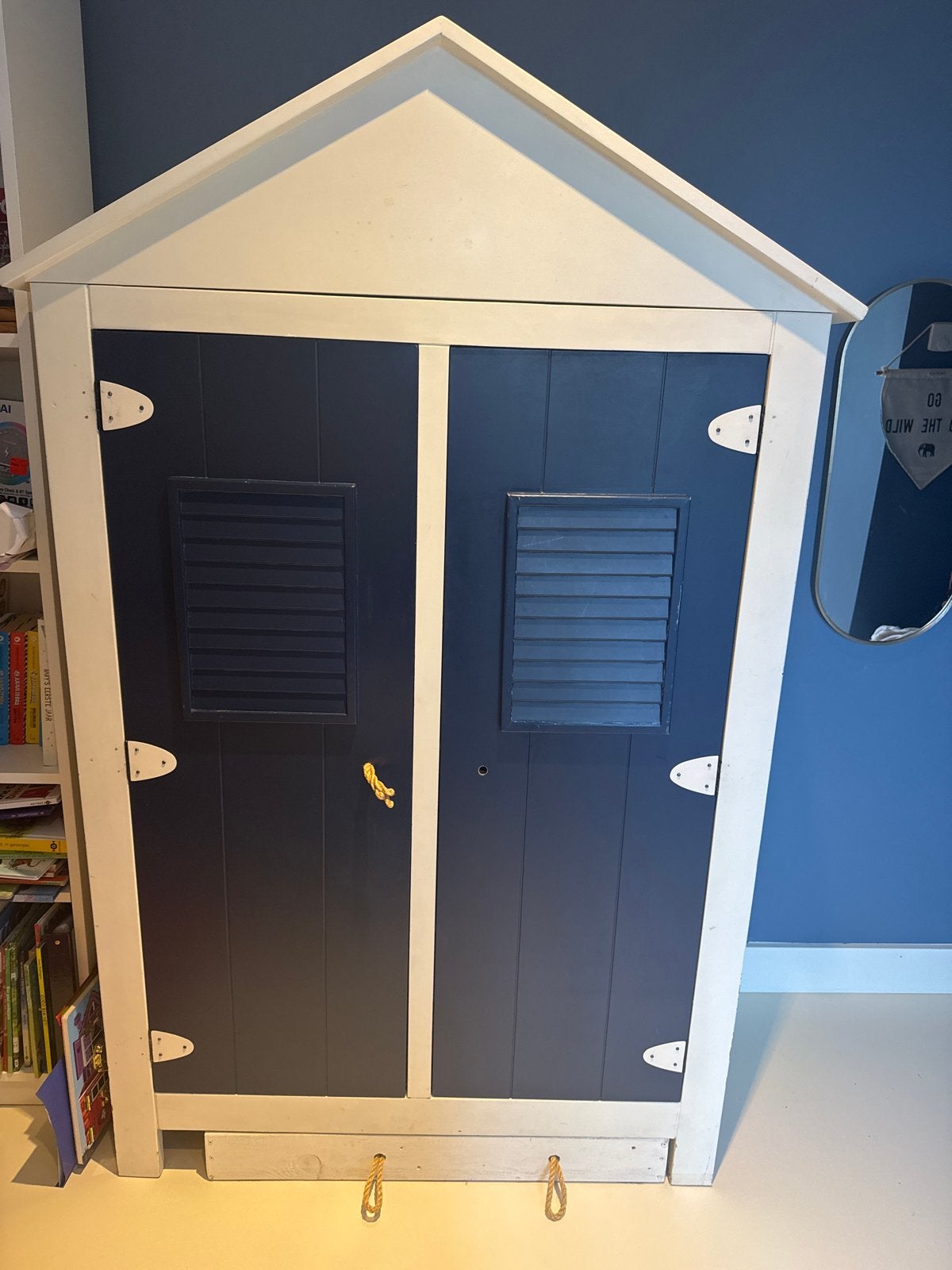 Unieke strandhuisje kledingkast blauw/wit, Ophalen, Gebruikt, 50 tot 100 cm, 150 tot 200 cm