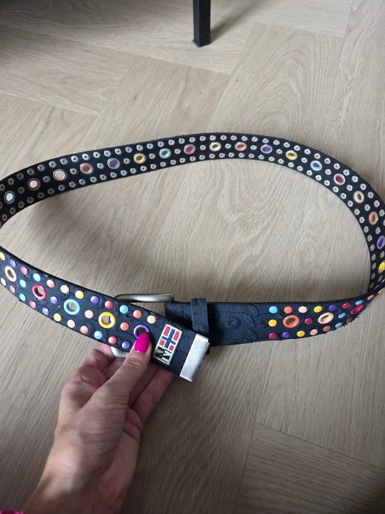 Napapijru zwarte lederen riem met kleurtjes one size, Napapijru, Zwart, Heupriem, Ophalen of Verzenden