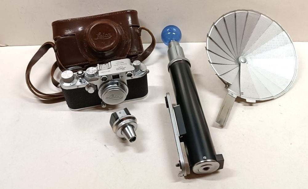 Leitz Leica IIIc M39, chrom 1949 Elmar 3,5f50, Sucher  Blitz, Ophalen of Verzenden, 1940 tot 1960