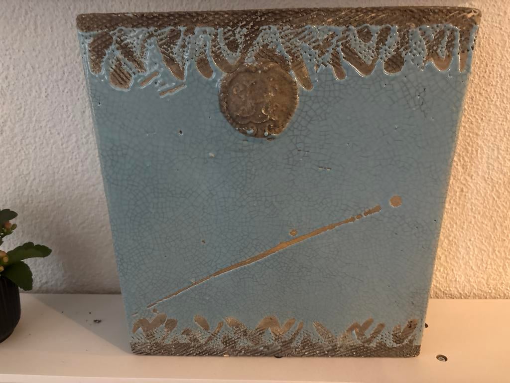 Blauwe Bloempot met Decoratie, Ophalen, Gebruikt, Binnen, Aardewerk