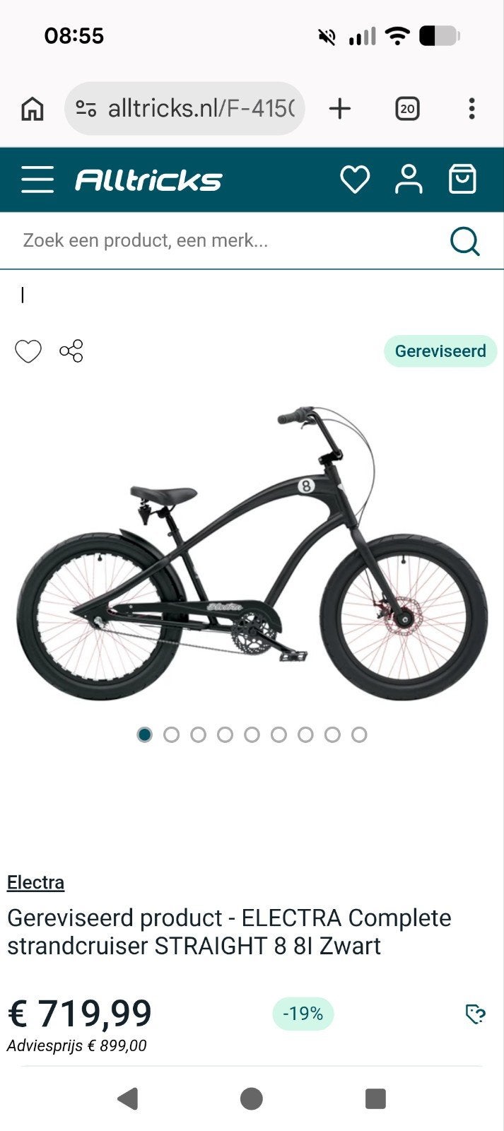 Electra Complete Strandcruiser STRAIGHT 8 Zwart, Terugtraprem, Gebruikt, Versnellingen, Ophalen