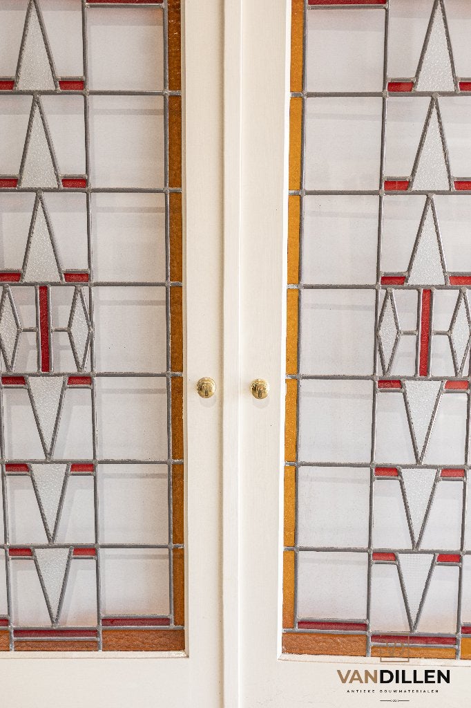 Ensuite schuifdeuren glas in lood motief met kleur, 120 cm of meer, Binnendeur, Ophalen of Verzenden, Schuifdeur