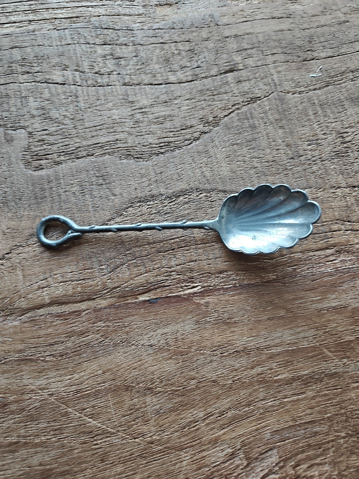 Vintage zilverkleurige schelpvormige lepel, Ophalen of Verzenden