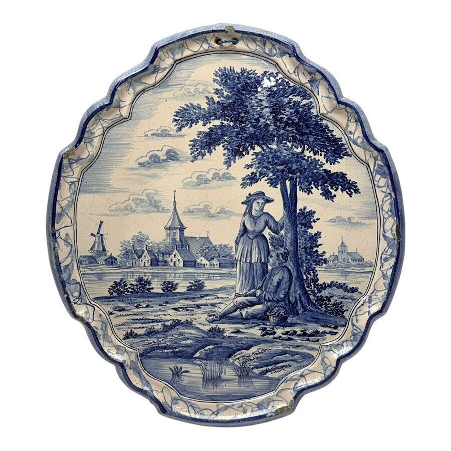 19e eeuwse aardewerken blauw-witte Tichelaar plaquette, Antiek en Kunst, Ophalen of Verzenden