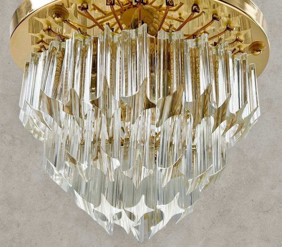 Novaresi Italiaanse Design Kroonluchter | Verguld & Kristal, Ophalen of Verzenden, Zo goed als nieuw, Glas, Vintage design italy regency style murano