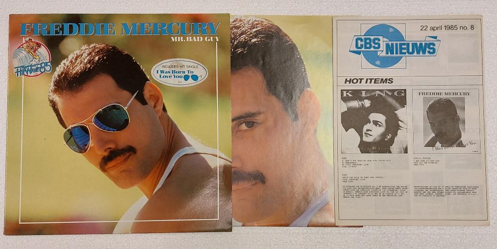 Queen Freddie Mercury VINYL LP met PROMO FOLDER Mr.Bad Guy, Verzenden, Gebruikt, 12 inch