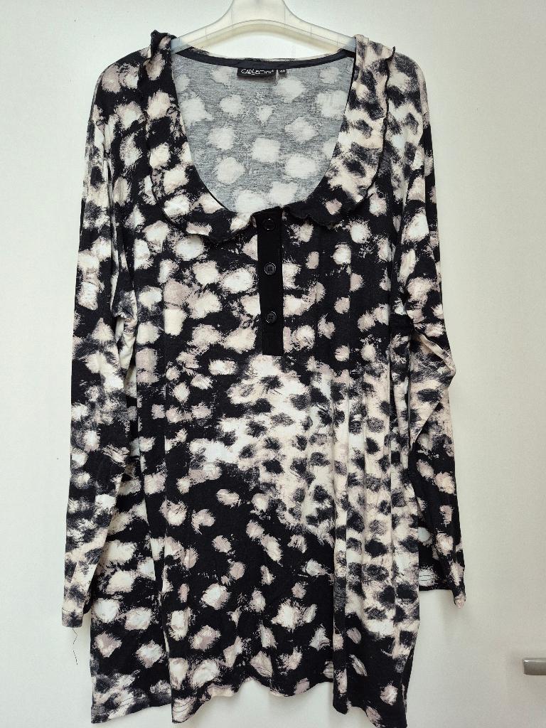 CARLEONI mooi zwart / beige / witte top / tuniek maat 48 XXL, Kleding | Dames, Ophalen of Verzenden, Gedragen, CARLEONI, Blouse of Tuniek
