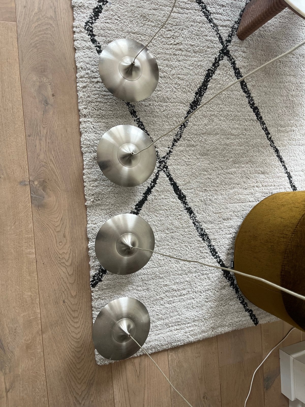 Space Age Eettafel Lamp - Metaal met Vier Lampen, Ophalen, Gebruikt, Metaal, Overige fittingen