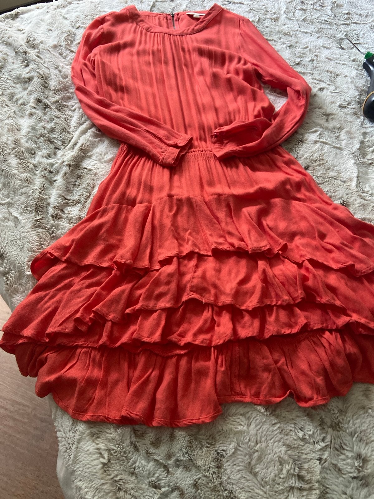 Speelse gelaagde jurk van Ella Moss, koraalrood, maat S, Kleding | Dames, Oranje, Ophalen of Verzenden, Maat 36 (S), Gedragen
