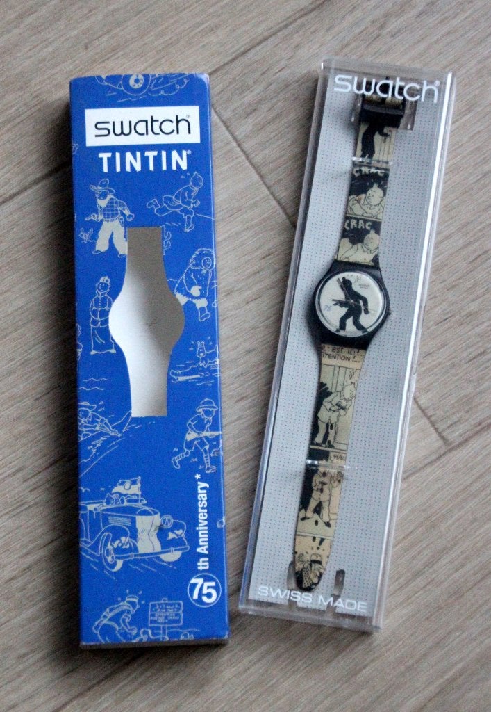 Swatch collector horloge 75 jaar Kuifje uurwerk Hergé 2004, Verzamelen, Stripfiguren, Verzenden, Kuifje, Zo goed als nieuw, Gebruiksvoorwerp