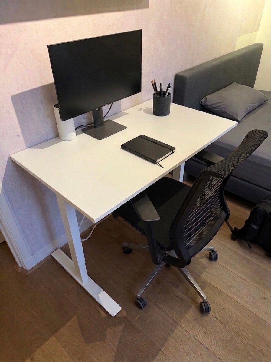 IKEA SKARSTA zit-sta bureau, wit, Ophalen, Zit-sta bureau, Gebruikt, 120 cm
