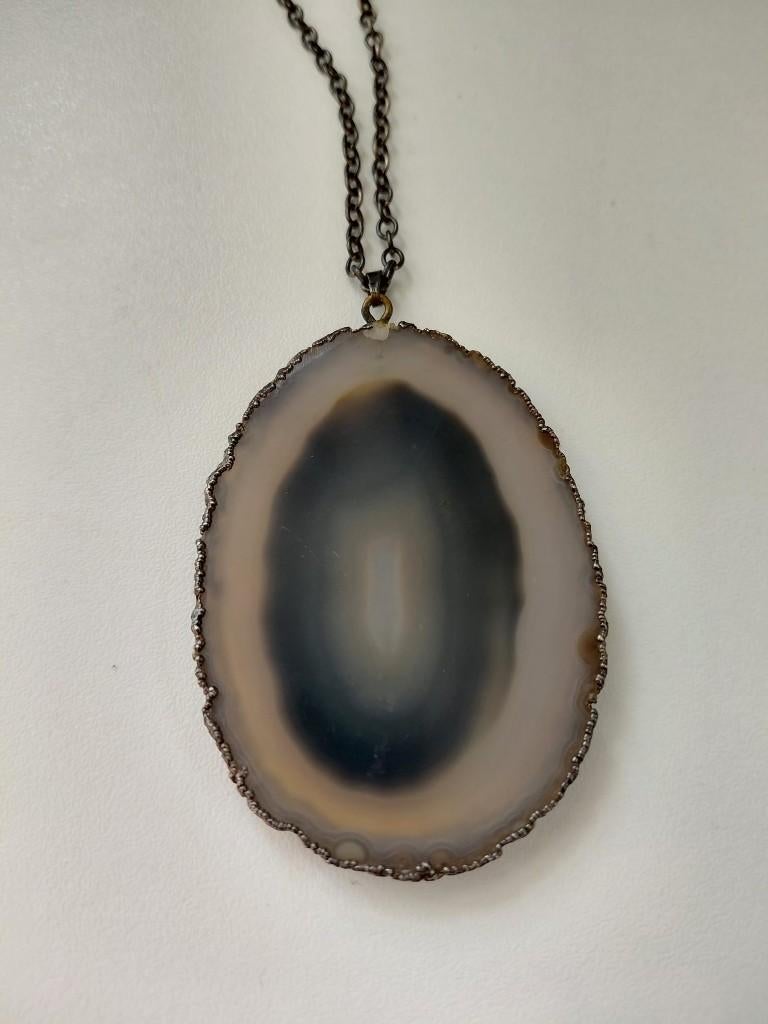 Zilveren ketting met blauw agaat, Sieraden, Tassen en Uiterlijk, Antieke sieraden, Ophalen, Zilver, Ketting, Met edelsteen
