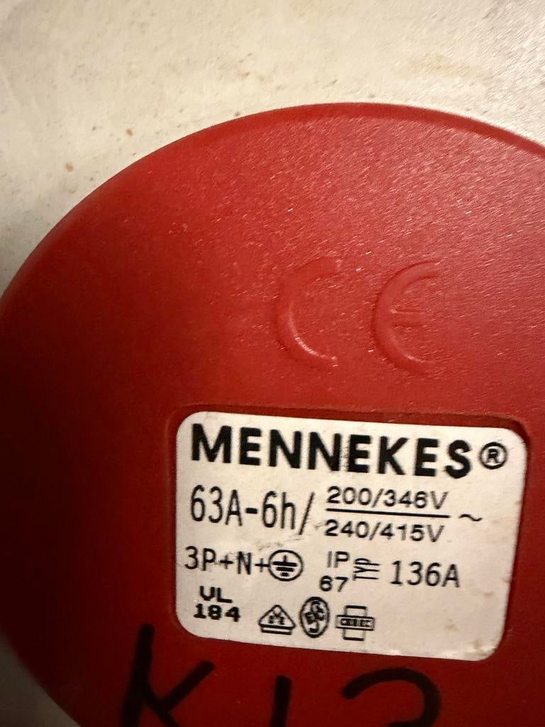Mennekes CEE Stekker en Contra Stekker 63A 400V, Ophalen of Verzenden, Gebruikt, Stekker