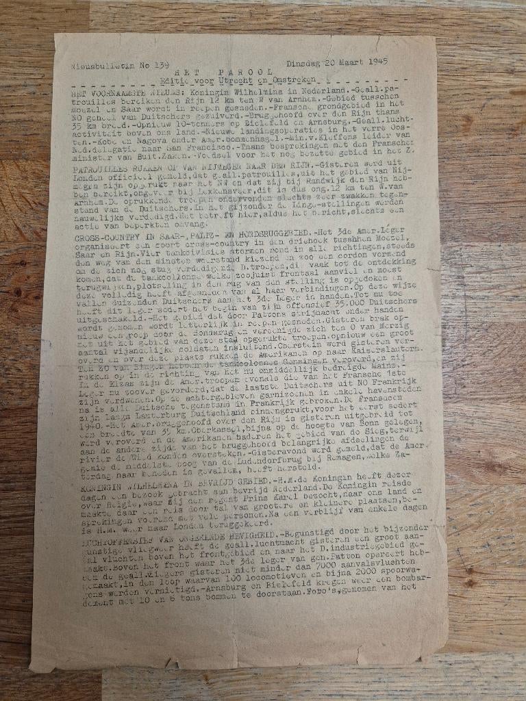 Wo2 illegale pers verzetskrant Het Parool, 20 maart 1945, Ophalen of Verzenden, Nederland, Boek of Tijdschrift