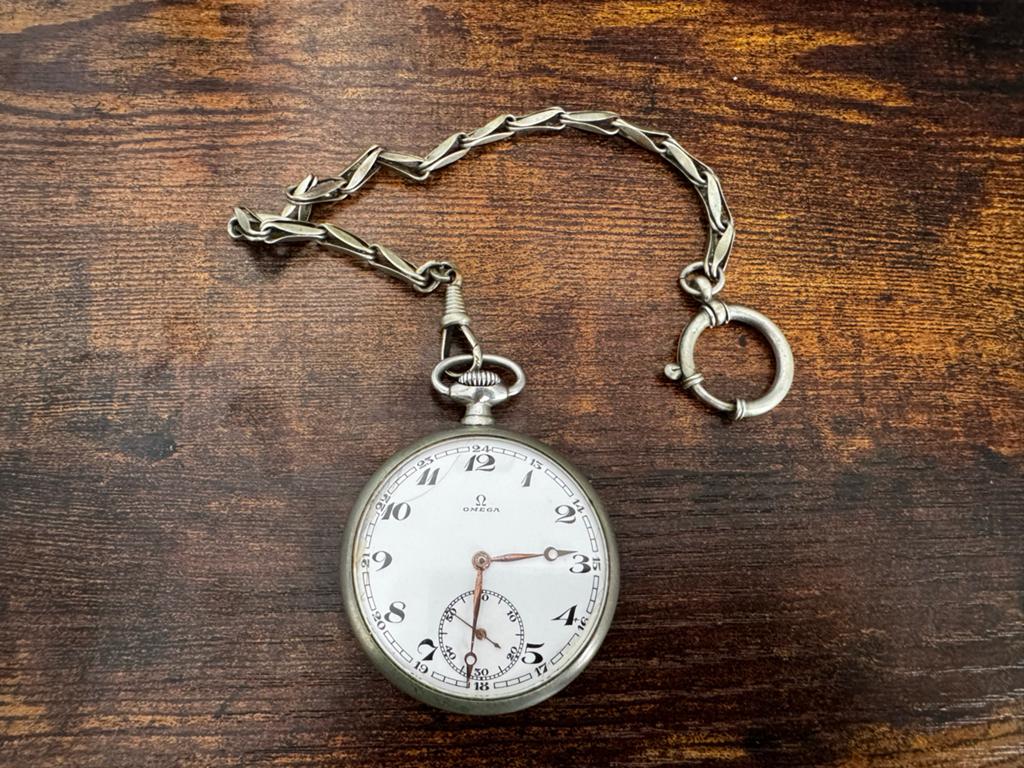 Vintage Omega zakhorloge – werkend – jaren 20/30, Zakhorloge, 1900 tot 1930, Ophalen of Verzenden, Met ketting