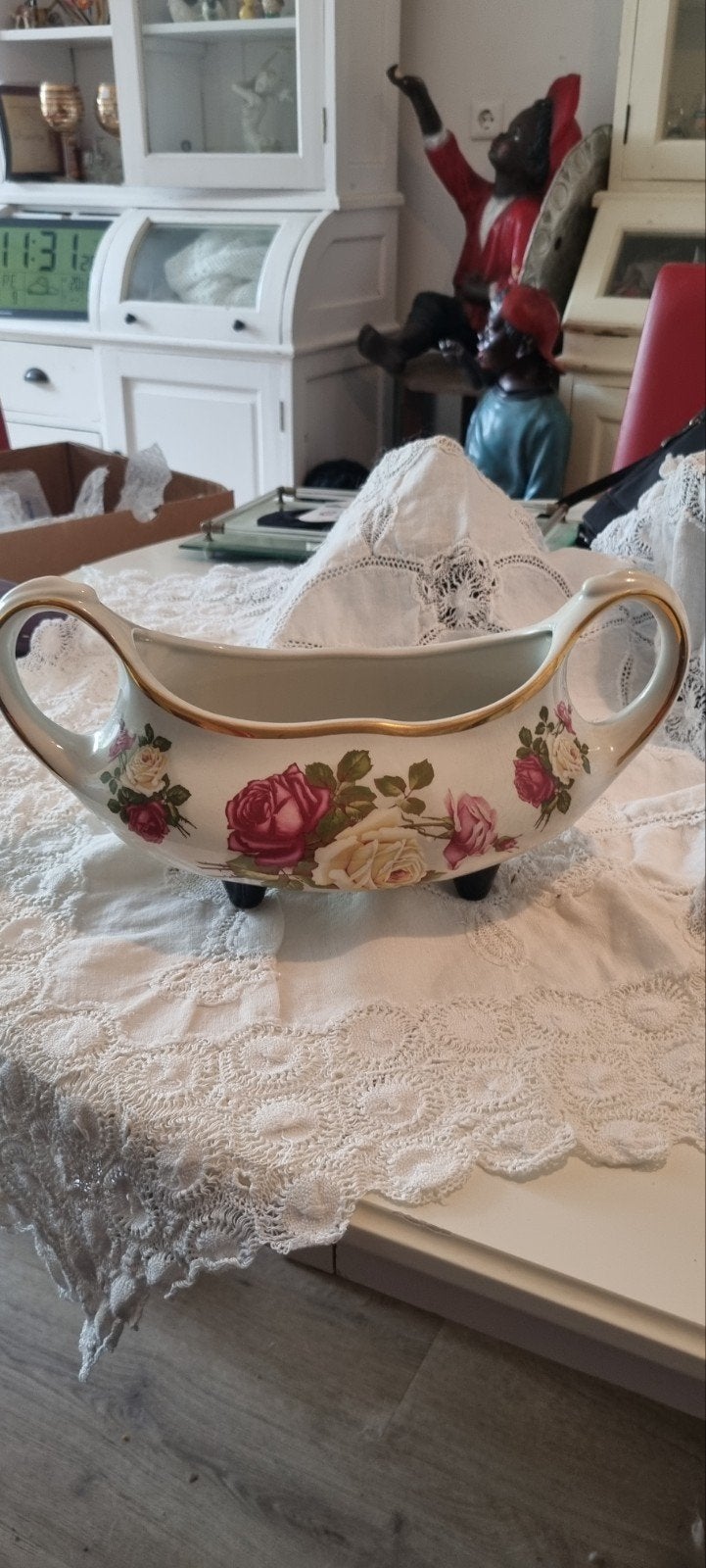 Vintage Modica Gouda-Plateel Bloembakje met Rozen, Ophalen of Verzenden