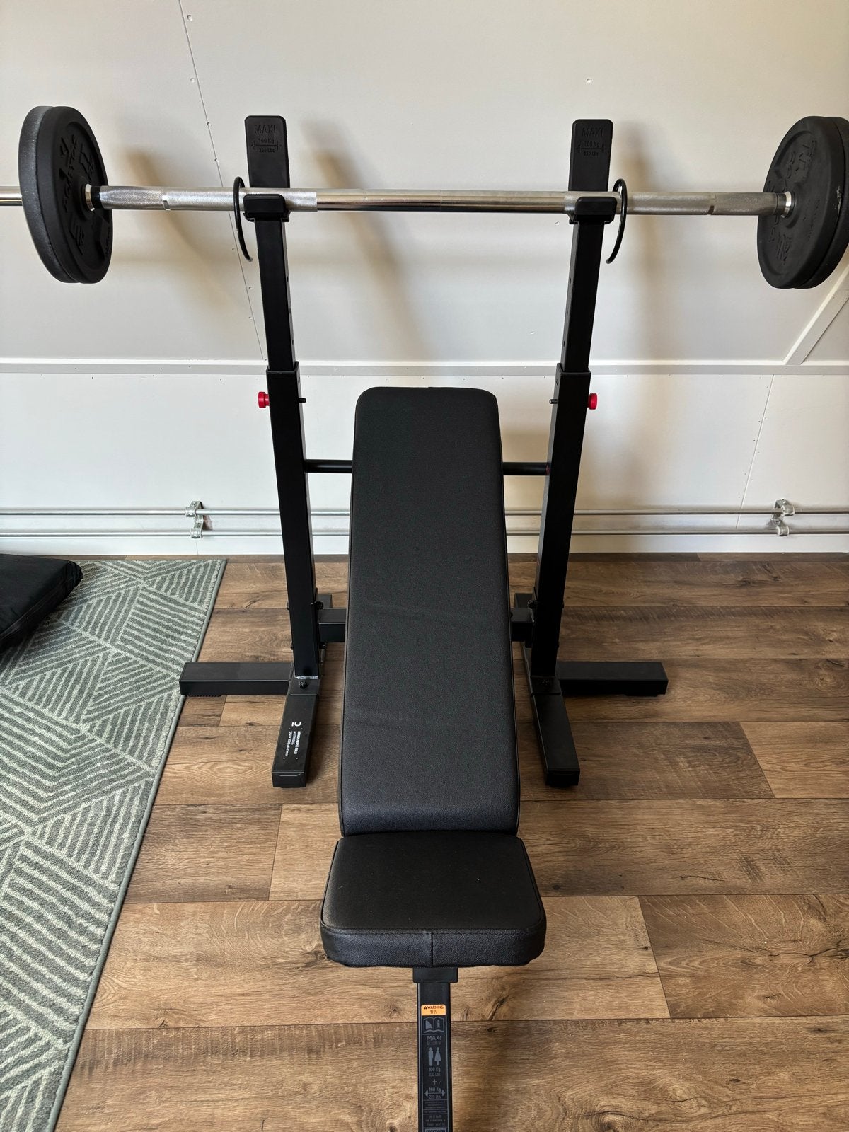 Domyos Fitnessbank met Halterstang en Gewichten, Ophalen, Gebruikt, Borst, Fitnessbank