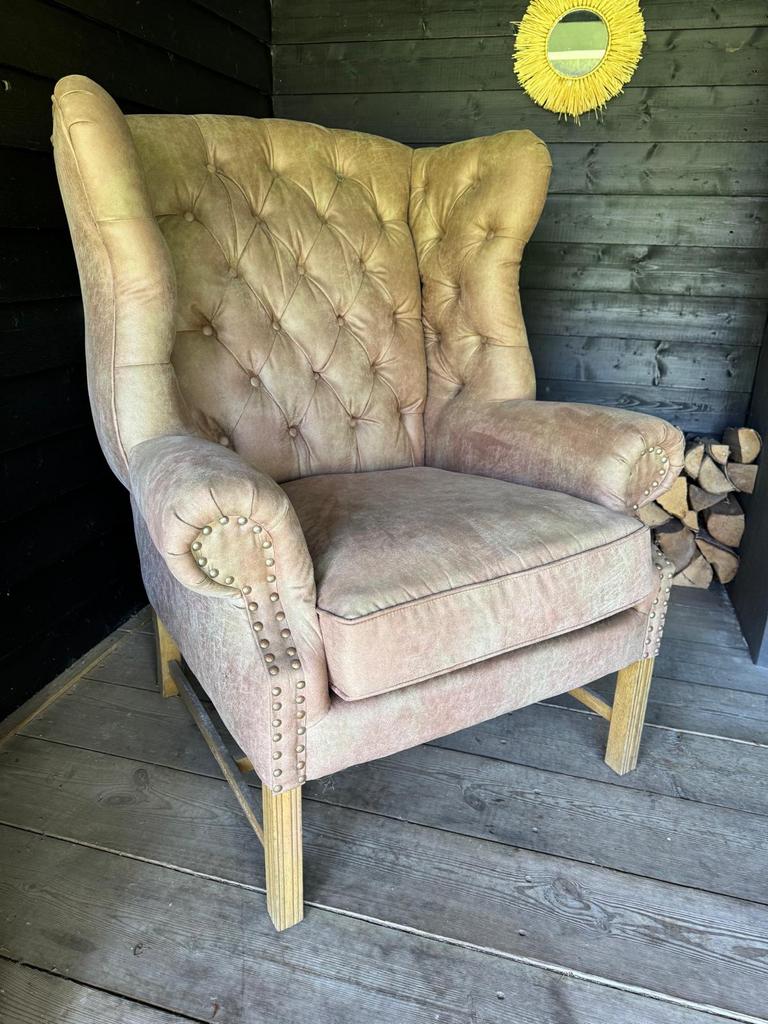 Fauteuil stoel Rivièra Maison, Huis en Inrichting, Ophalen, 100 tot 125 cm, Leer, Zo goed als nieuw