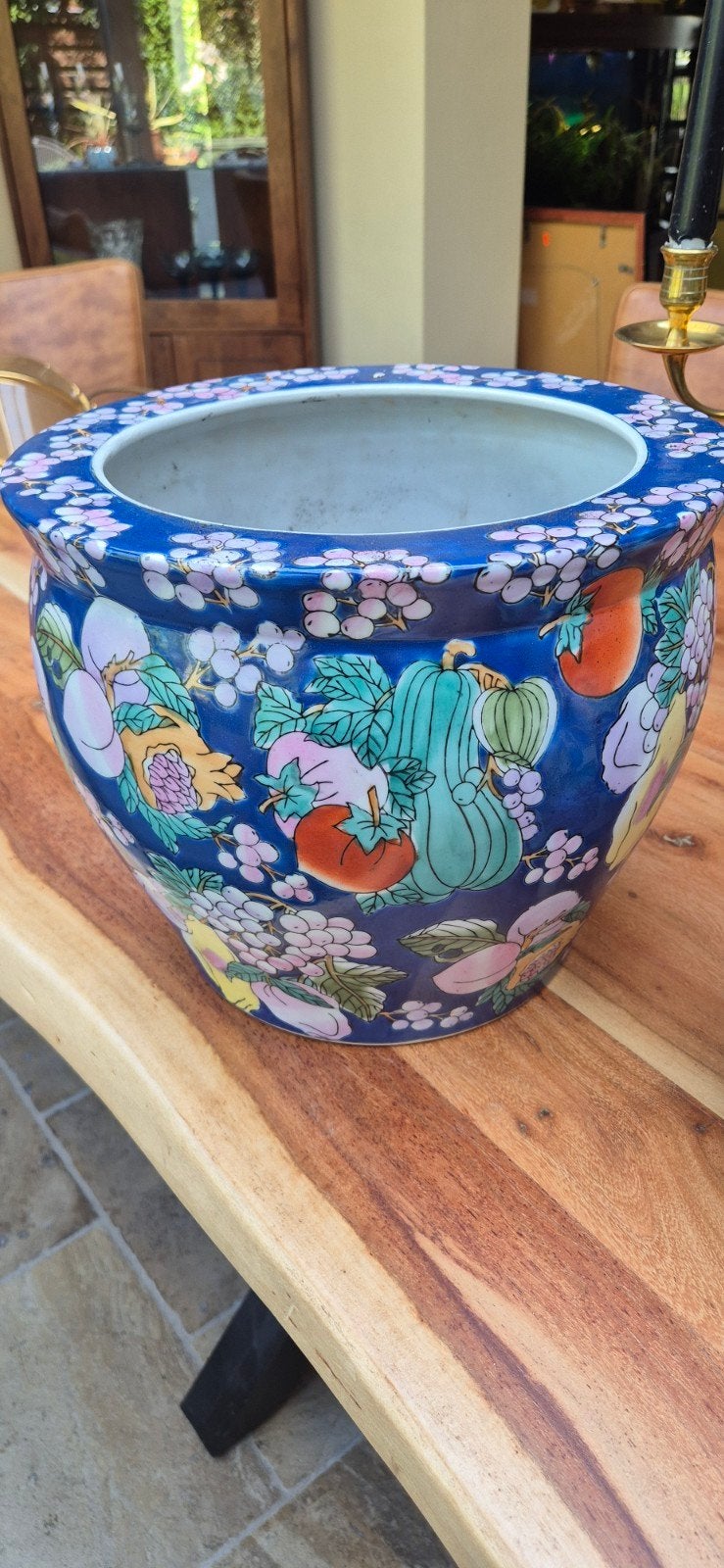 Grote Chinese Bloempot met Kleurrijke Fruitmotieven, Ophalen of Verzenden