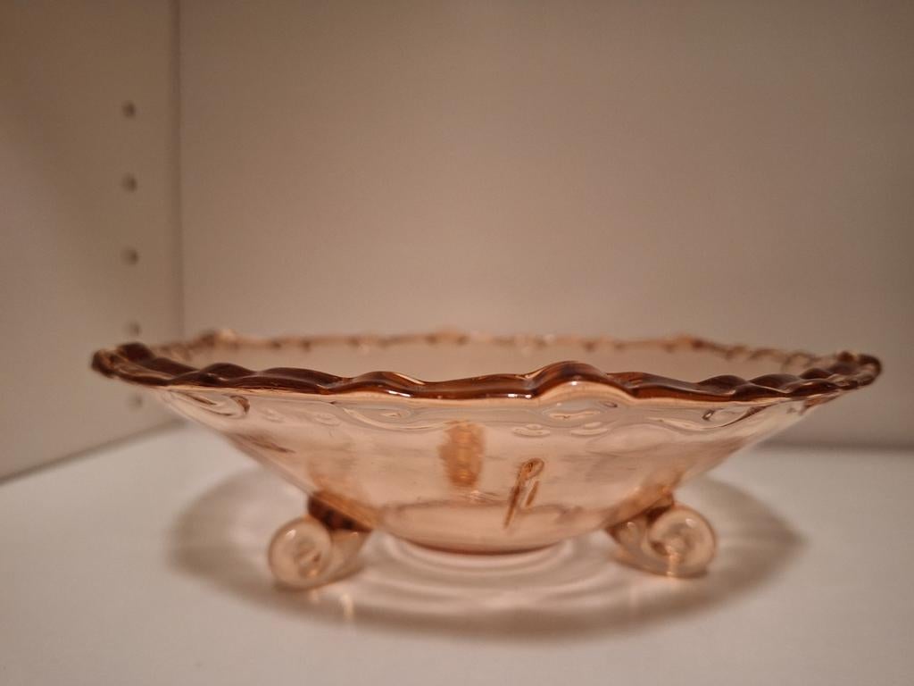 Vintage Roze Glazen Fruitschaal op Voetjes, Ophalen of Verzenden