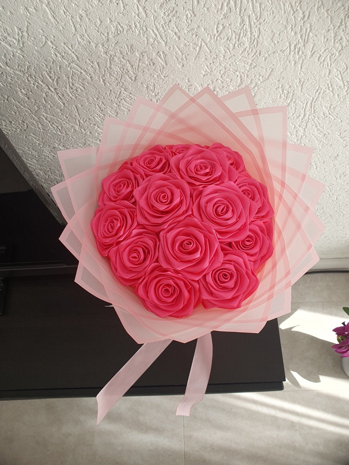 Prachtig boeket kunstbloemen rozen - Roze, Binnen, Roze, Nieuw, Textiel
