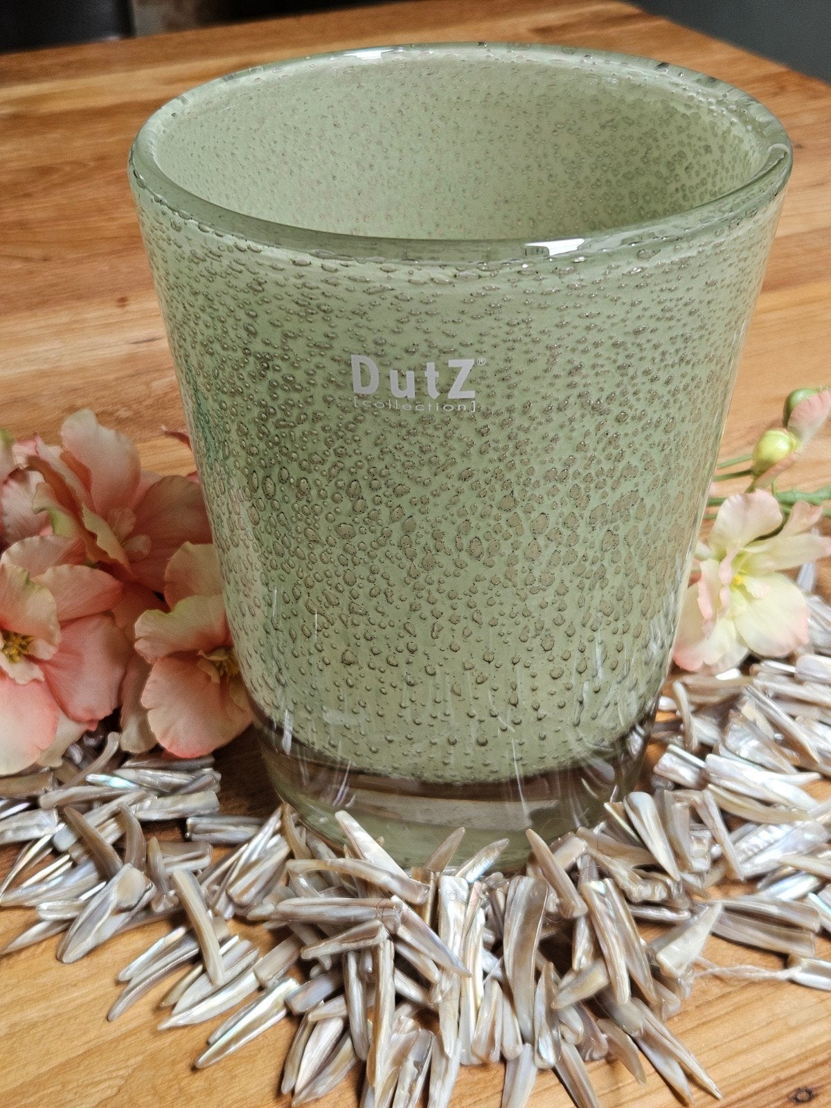Nieuwe DutZ Collection vaas - Groen met bubbels, 19 cm hoog, Huis en Inrichting, Met patroon/structuur, Nieuw, Ophalen of Verzenden
