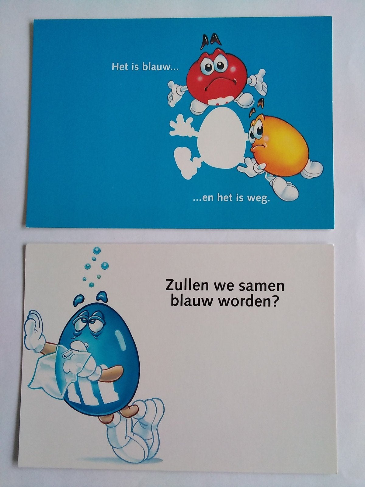 2 Ansichtkaarten Blauwe M&M's, Verzenden, Zo goed als nieuw, Overige typen