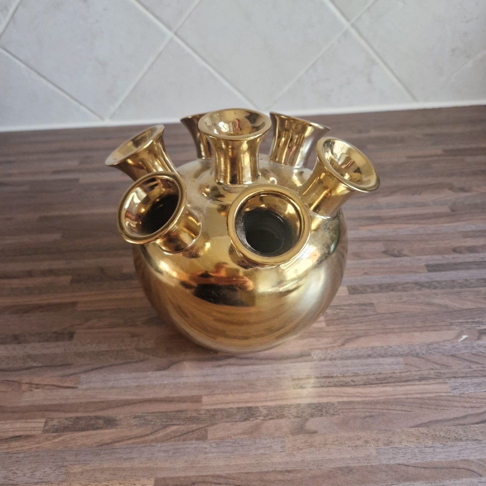 Goudkleurige Toetervaas - 15cm Hoog, Nieuw, Metaal, Geschikt voor droogbloemen, Goud