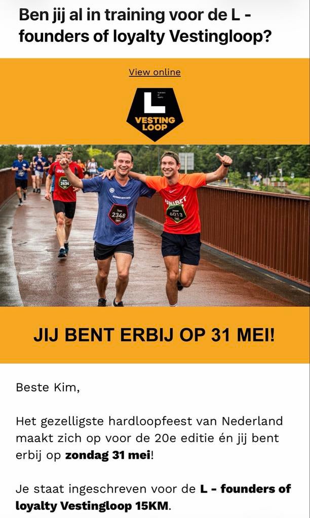 Startbewijs L-founders vestingloop ‘s-Hertogenbosch 15km, Ophalen of Verzenden, Nieuw, Overige typen, Overige merken