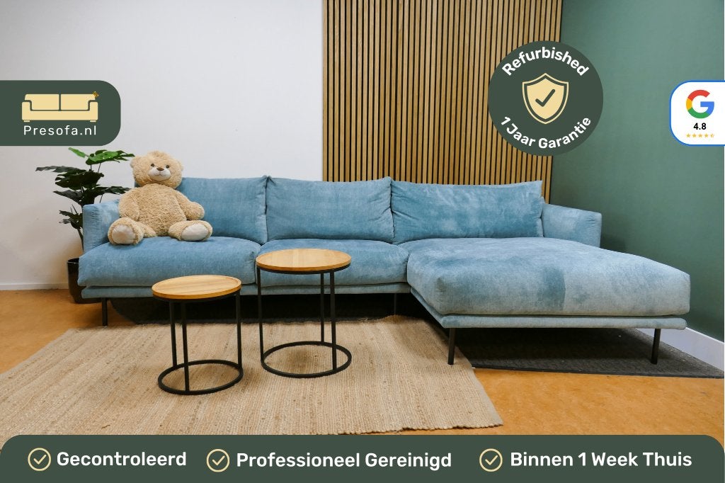 Chaise Longue Goossens Luxor Turqouise/Blauw [Refurbished], 250 tot 300 cm, -, -, Hoekbank