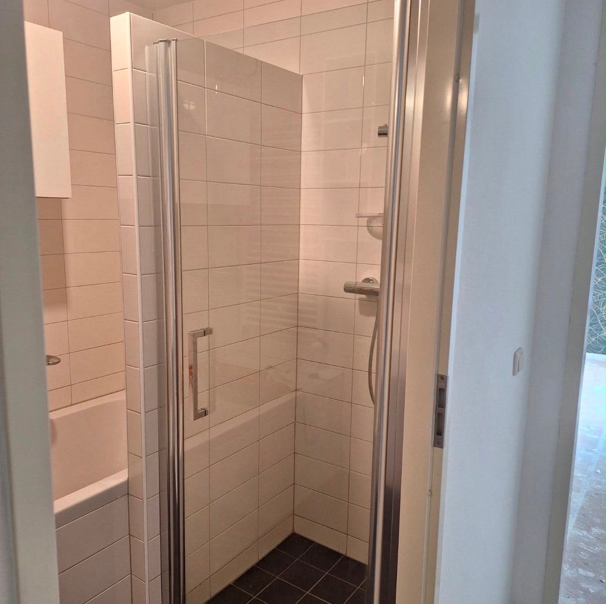 Douchedeur met chroom frame en helder glas, Ophalen, Gebruikt, Chroom, Douche