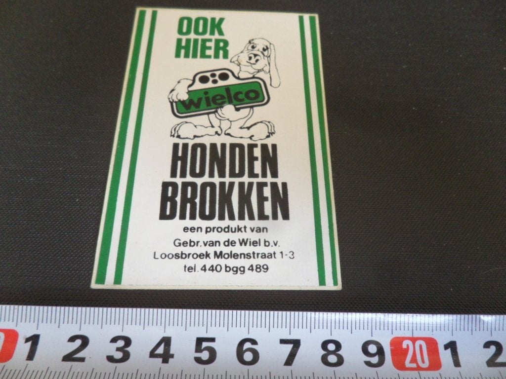 sticker wielco honden brokken gebr van de wiel loosbroek *, Ophalen of Verzenden, Zo goed als nieuw