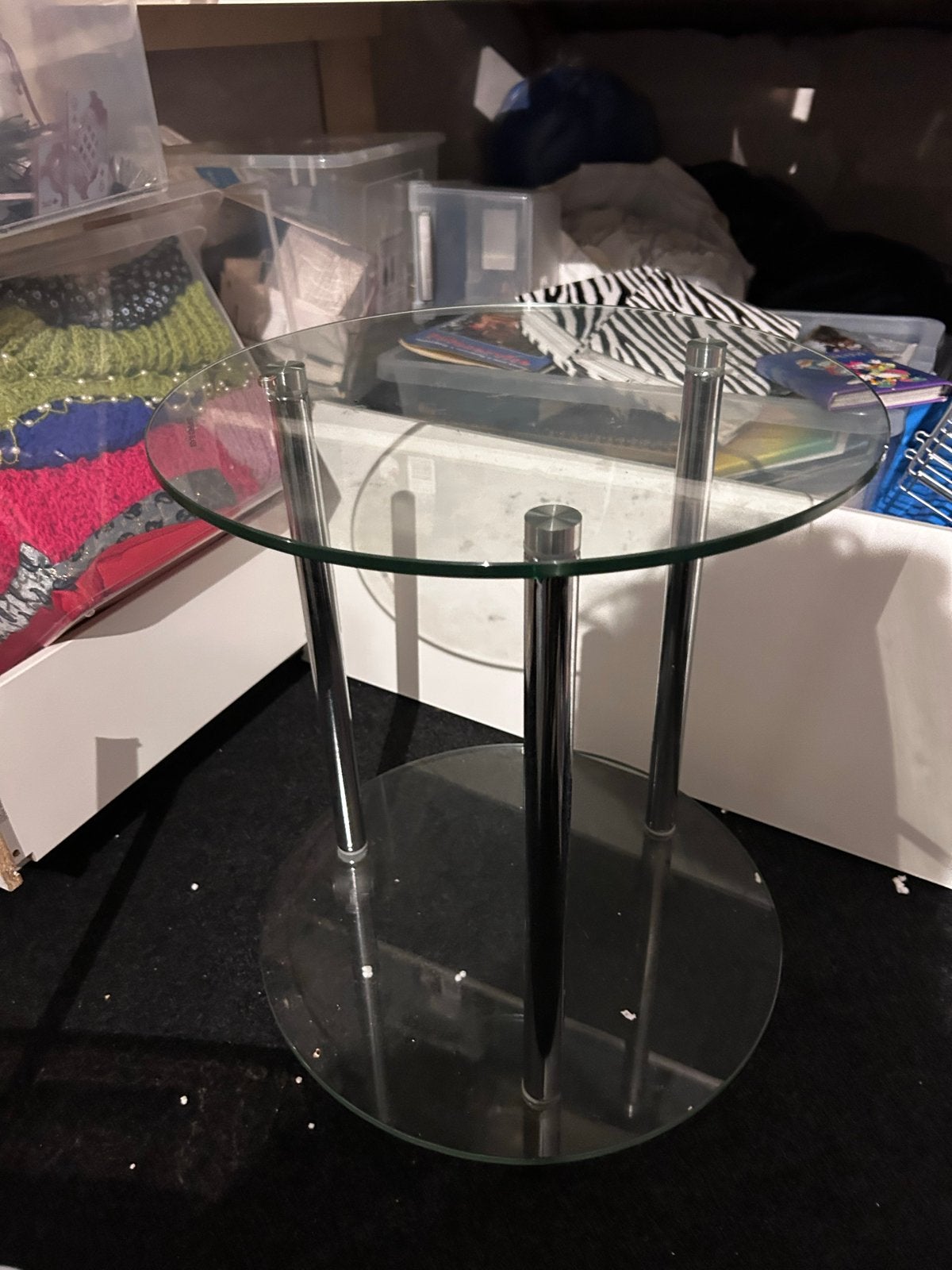 Glazen bijzettafel met chromen poten, Minder dan 55 cm, Gebruikt, Rond, Glas