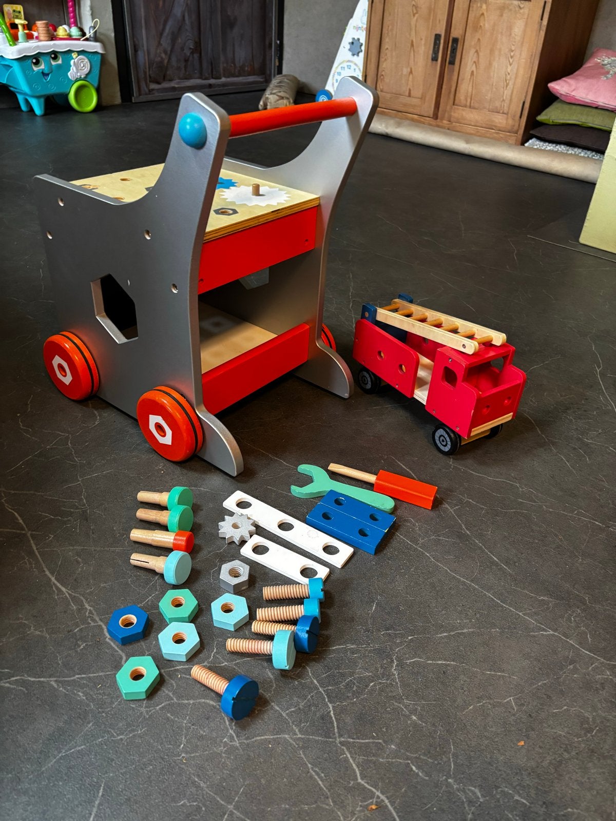 Janod Bricokids loopwagen/ werkbank, Kinderen en Baby's, Speelgoed | Houten speelgoed, Ophalen, Gebruikt, Overige typen