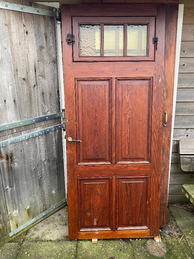 Unieke antieke deur met valraam en kathedraalglas, Ophalen, Gebruikt, 80 tot 100 cm, Binnendeur