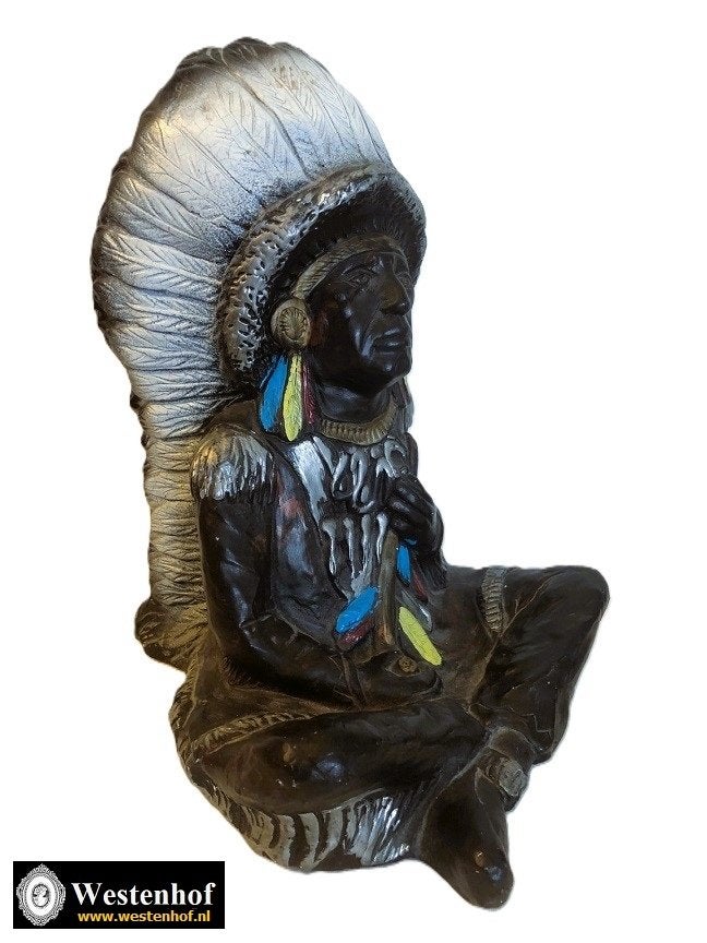Vintage - groot Indiaanse man beeld donkerbruin verzameling, Verzenden, Art deco, Gips, 20 - 50 cm