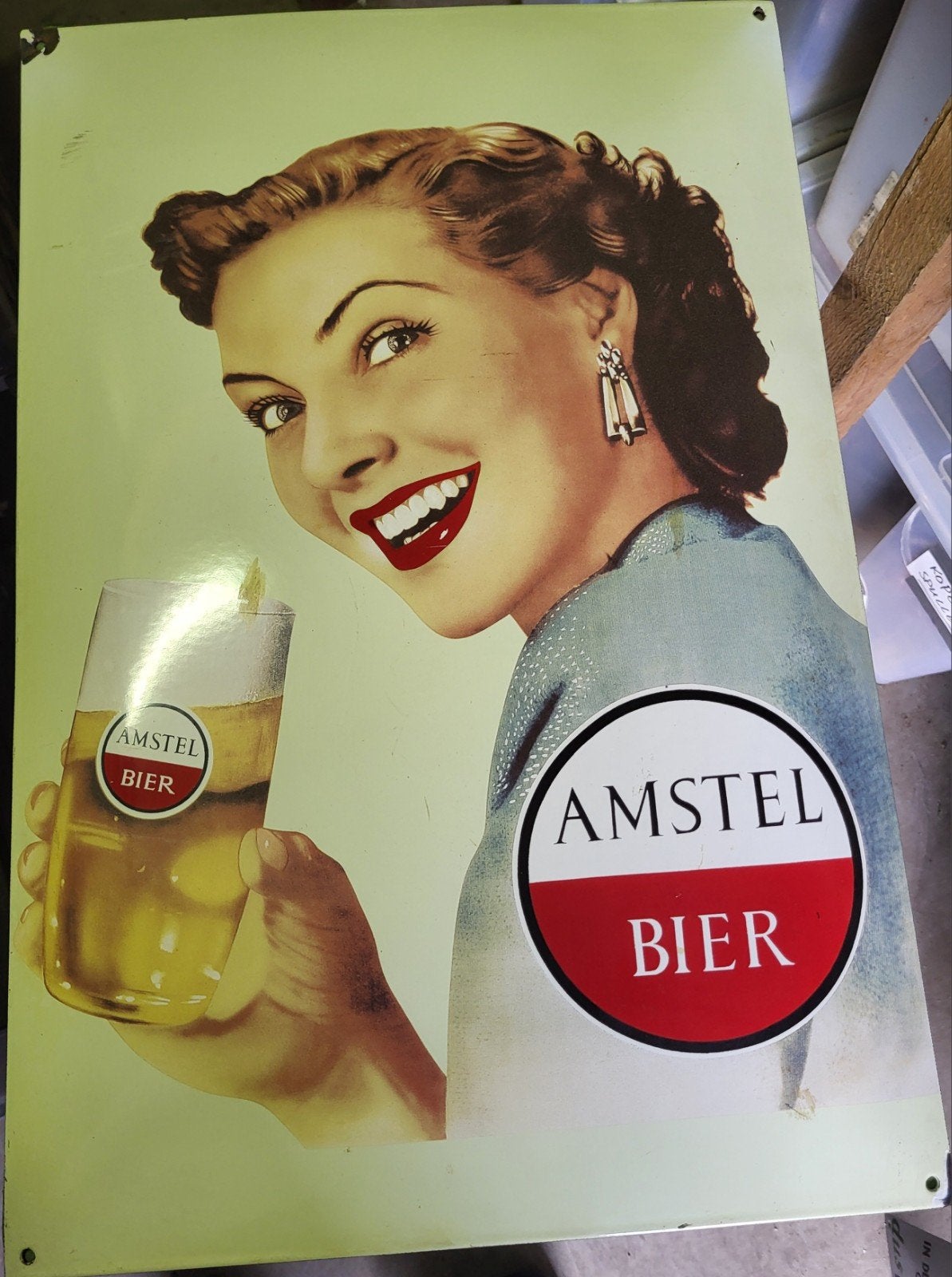 Vintage Amstel Bier Emaille Reclamebord - Zwaar Emaille, Ophalen