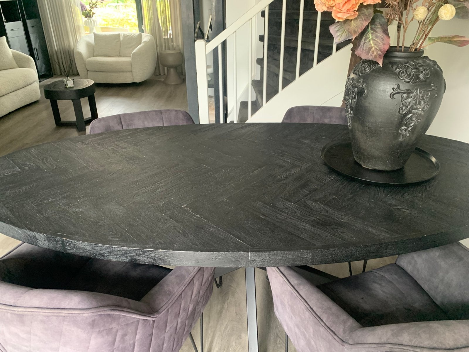 Zware zwarte eettafel, Huis en Inrichting, Tafels | Eettafels, Ophalen, 200 cm of meer, 50 tot 100 cm, Zo goed als nieuw