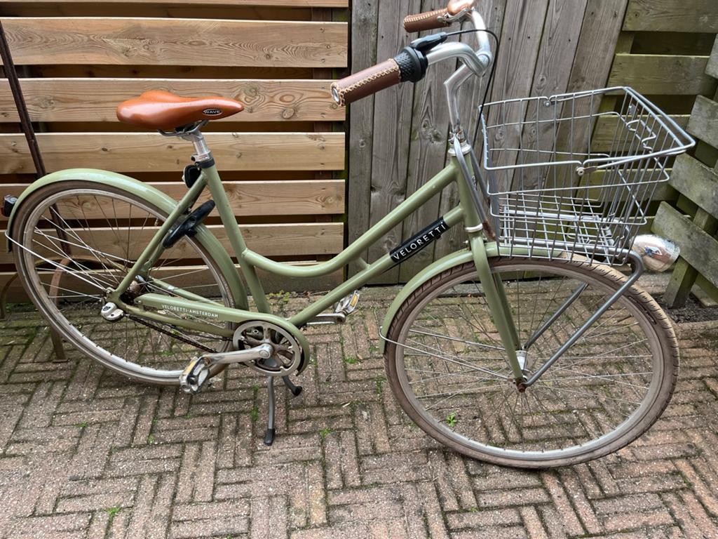 Veloretti damesfiets met mand, 3 versnellingen, Terugtraprem, 53 tot 56 cm, Versnellingen, Zo goed als nieuw
