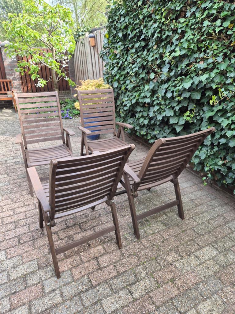 Houten tuinstoelen, Tuin en Terras, Tuinstoelen, Ophalen, Gebruikt, Hout, Verstelbaar