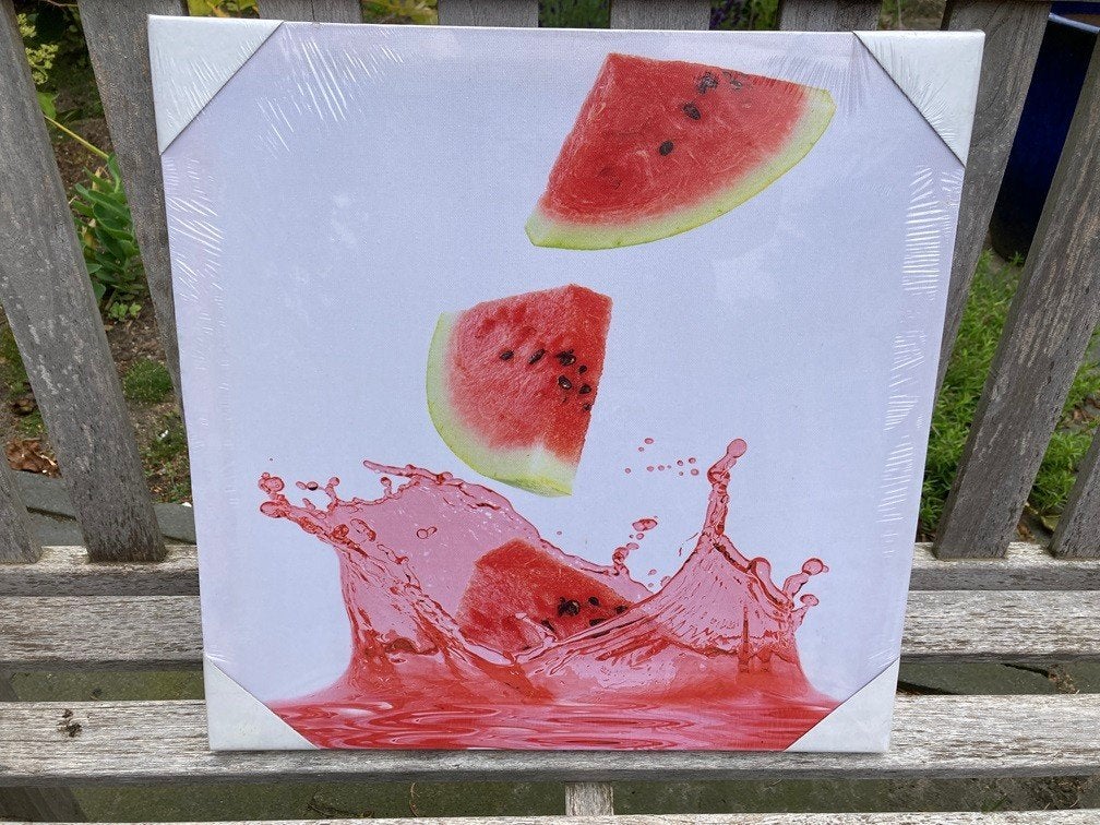 SCHILDERIJ FRUIT WATERMELOEN 40x40 cm OP CANVAS Nieuw, Minder dan 50 cm, -, -, Nieuw