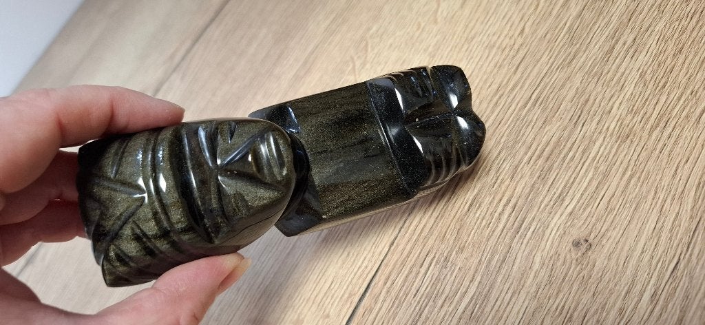 Set Handgesneden Beelden Goud-Obsidiaan, Verzamelen, Ophalen of Verzenden, Mineraal