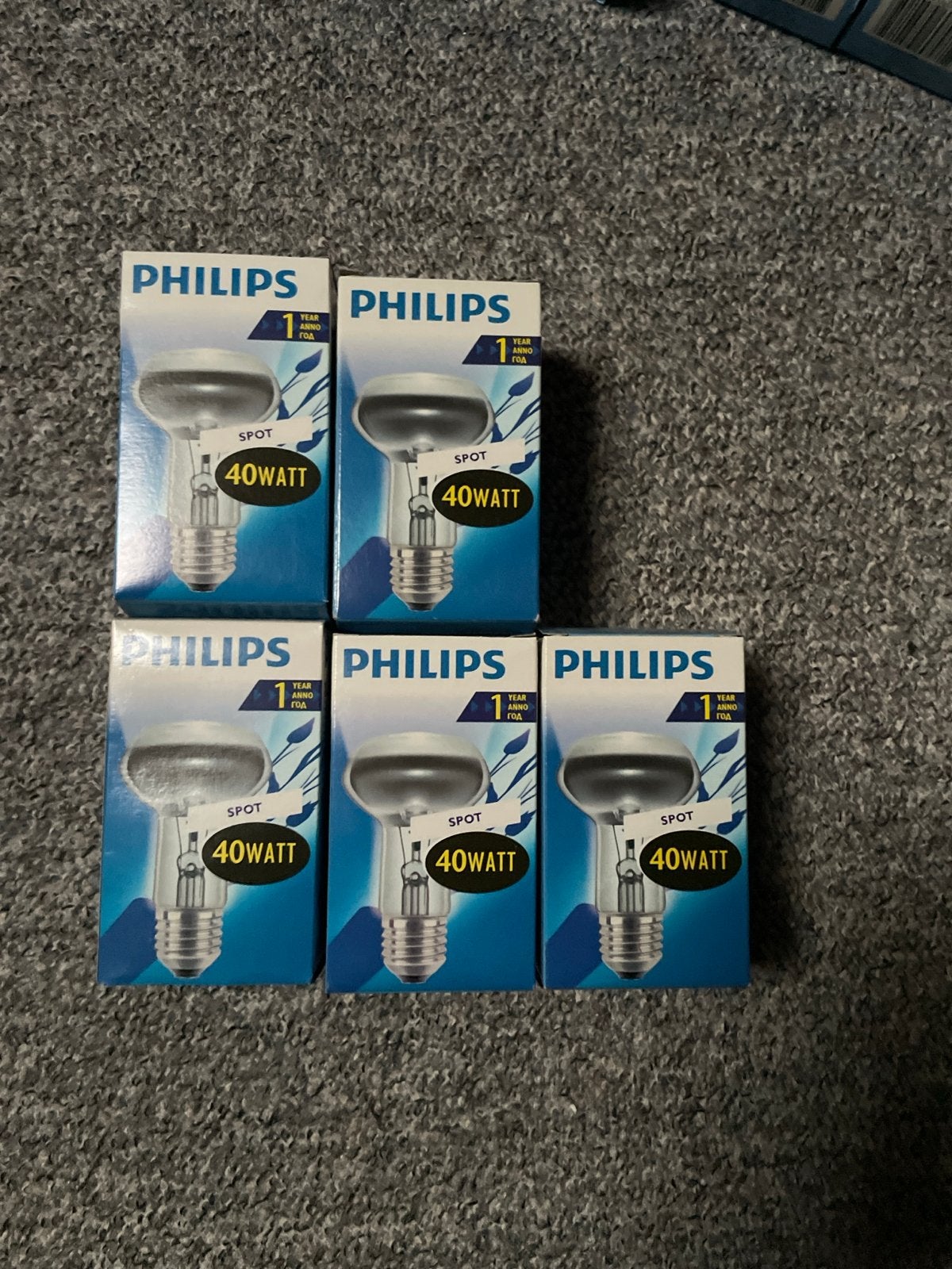 5x Philips Spotlamp 40W E27 NR63, Gloeilamp, Nieuw, E27 (groot), Ophalen
