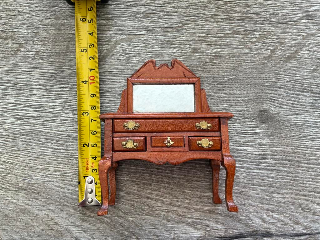 Miniatuur kaptafel met spiegel voor poppenhuis, Verzamelen, Poppenhuizen en Toebehoren, Ophalen, Gebruikt, Poppenhuis