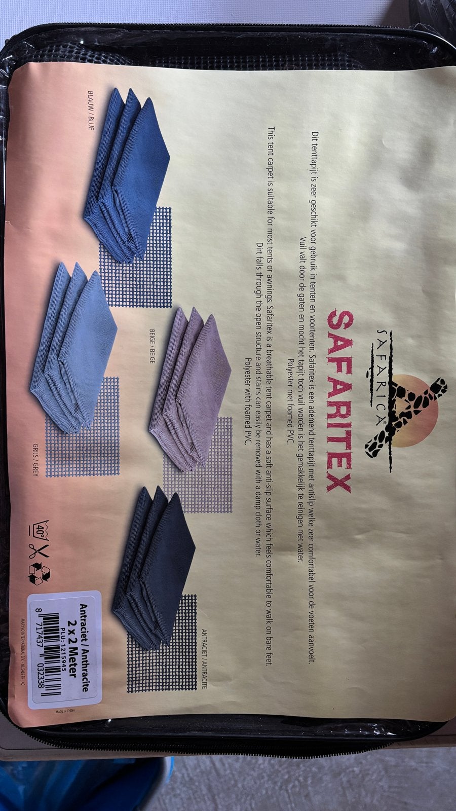 Safaritex tenttapijt 2x2 meter antraciet - Nieuw, Ophalen of Verzenden, Nieuw