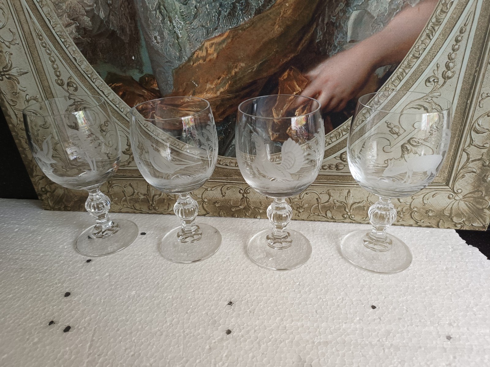 4 Klingenbrunn kristallen wijnglazen gegraveerd jachtdecor, Antiek en Kunst, Ophalen of Verzenden